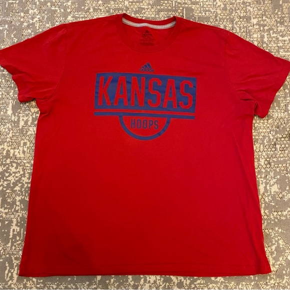 Kansas Jayhawks Adidas Kansas Hoops Short Sleeve T-Shirt Color Red Size XXL - Picture 1 of 4